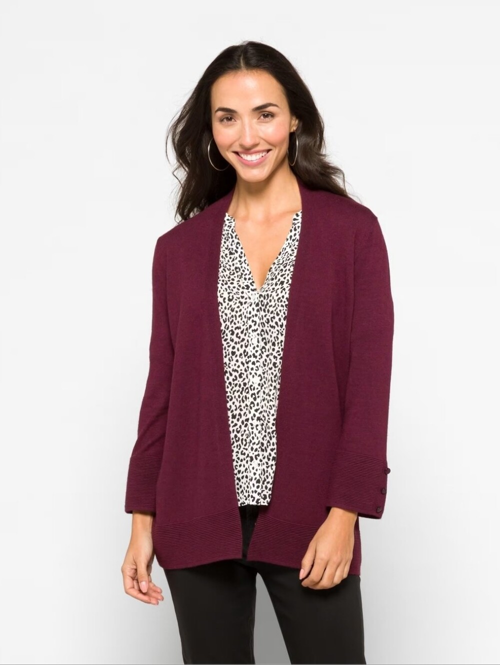 Open-Front Women's Cardigan Sweater in Berry
